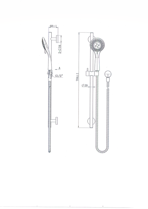 Grace Chrome/Black Shower On Rail