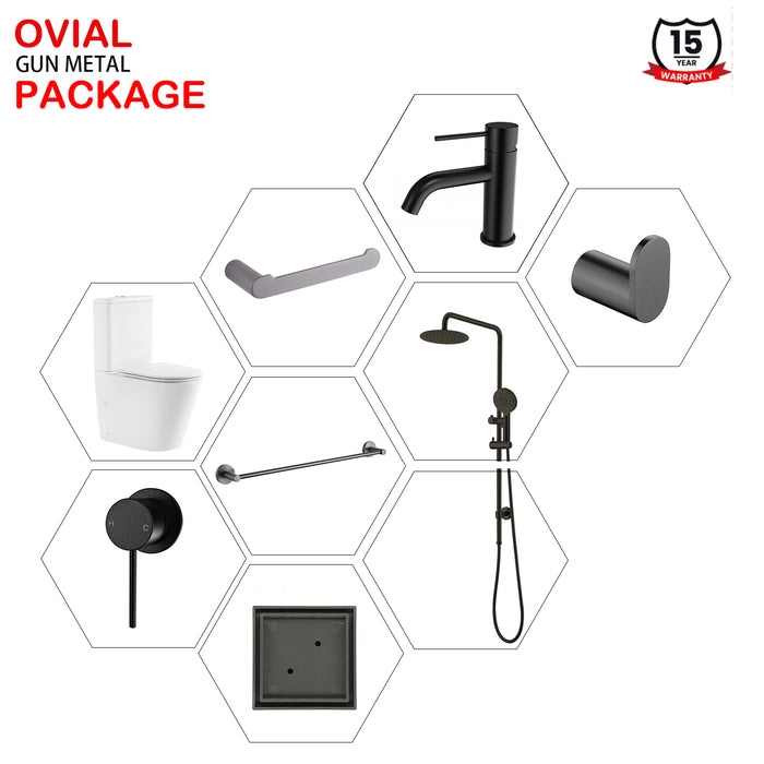 Ovial Round Gunmetal Bathroom Package Toilet Mixer Shower Spout Accessory