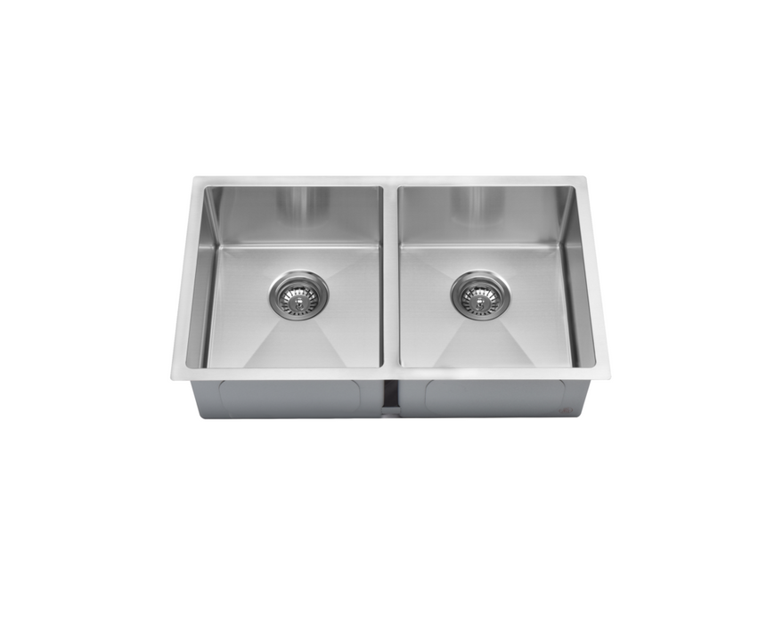 880*450*200mm Stainless Steel 304 1.2mm Double Bowl Sink Round Corner Basket Waste and Plug included