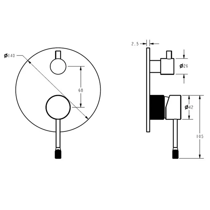 Ikon Linie Brushed Nickel/Matt Black/Gunmetal Grey/Brushed Gold Solid Brass Wall Diverter Mixer Trim Kit - HD reno