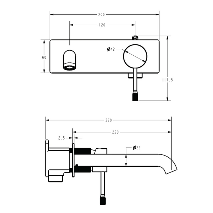 Ikon Linie Brushed Nickel/Matt Black/Gunmetal Grey/Brushed Gold Solid Brass Wall Basin Mixer Trim Kit - HD reno