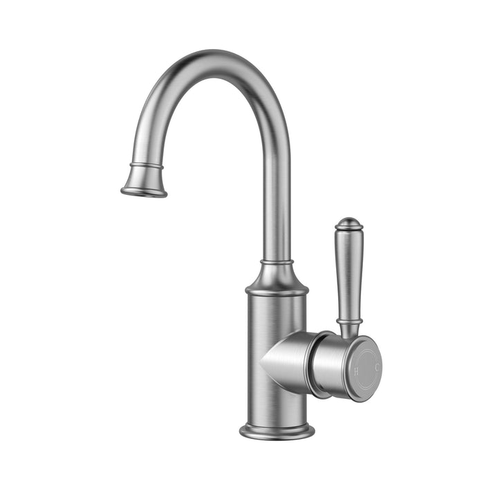Clasico Gooseneck Basin Mixer in Brushed Nickel - HD reno