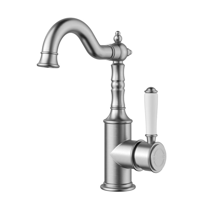 Clasico Basin Mixer Ceramic Handle in Brushed Nickel - HD reno