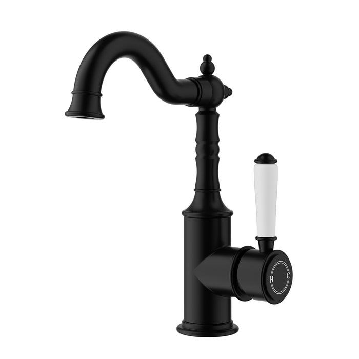 Clasico Basin Mixer Ceramic Handle in Matt Black - HD reno