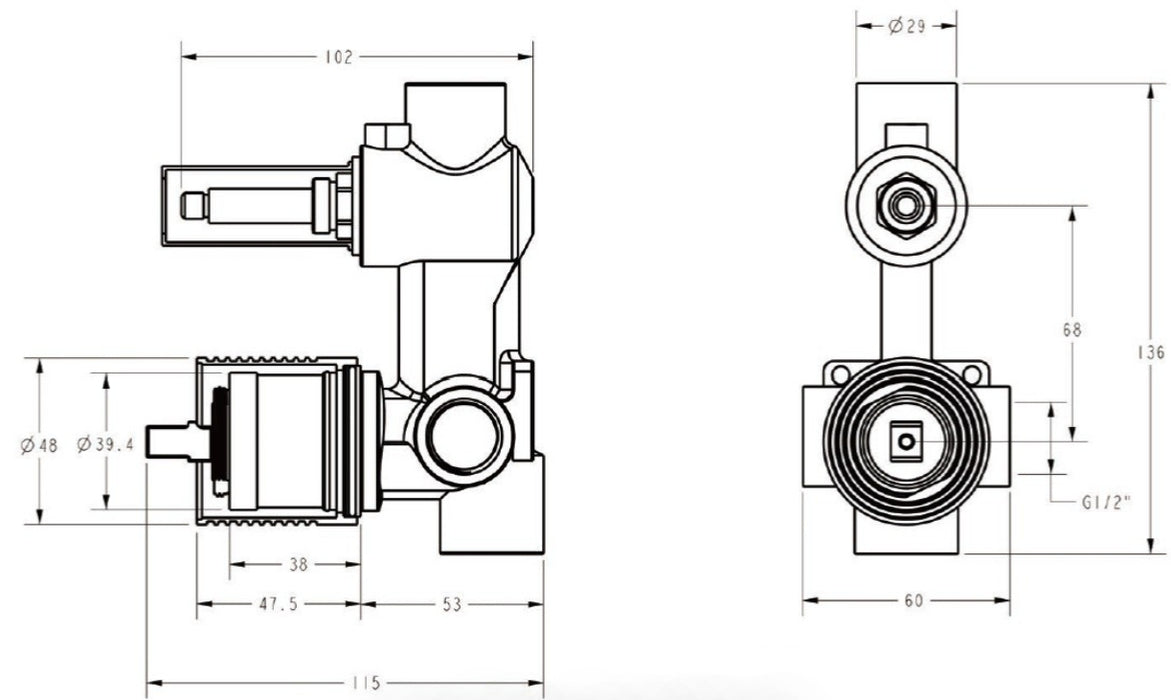 Clasico Wall Diverter Mixer Rough-In Body - HD reno
