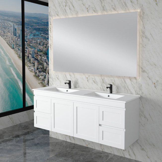 600-1500*450*550mm ABS Hawaii Matt White Shaker Plywood Vanity - HD reno