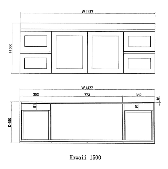 600-1500*450*550mm ABS Hawaii Matt White Shaker Plywood Vanity - HD reno