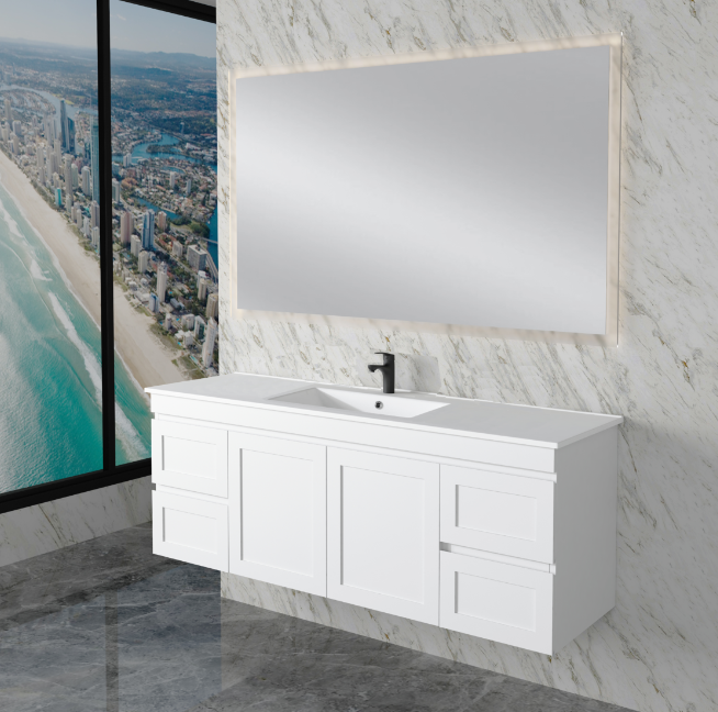600-1500*450*550mm ABS Hawaii Matt White Shaker Plywood Vanity - HD reno