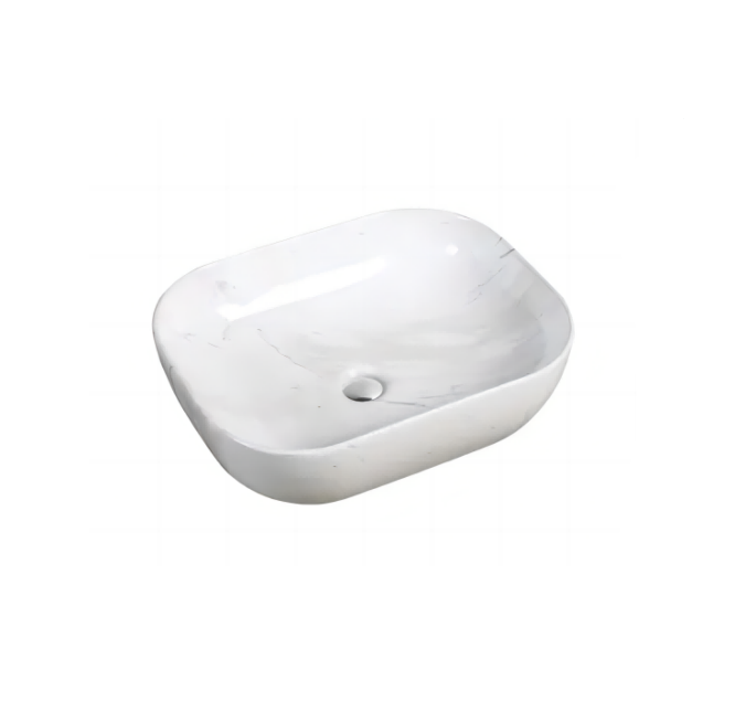 505*400*140mm Gloss Carrara Ceramic Marble Rectangle Above Counter Art Basin