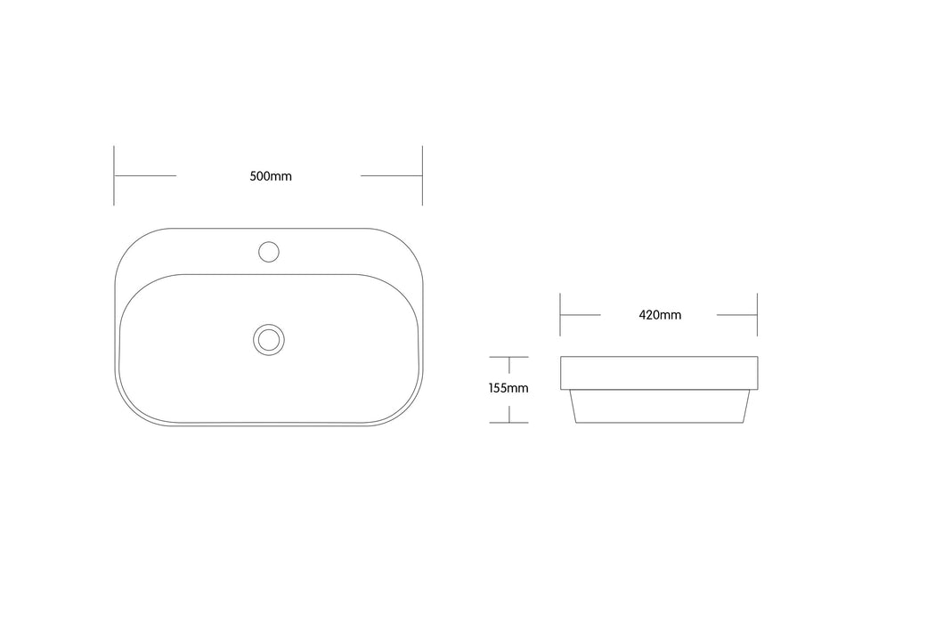 500*420*155mm Rectangle Gloss White Ceramic Above Counter/Drop In Basin