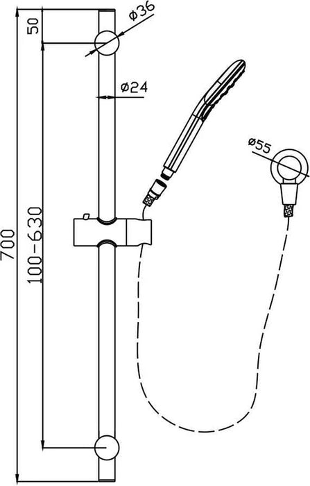 HC Ideal Round Hand Shower On Rail