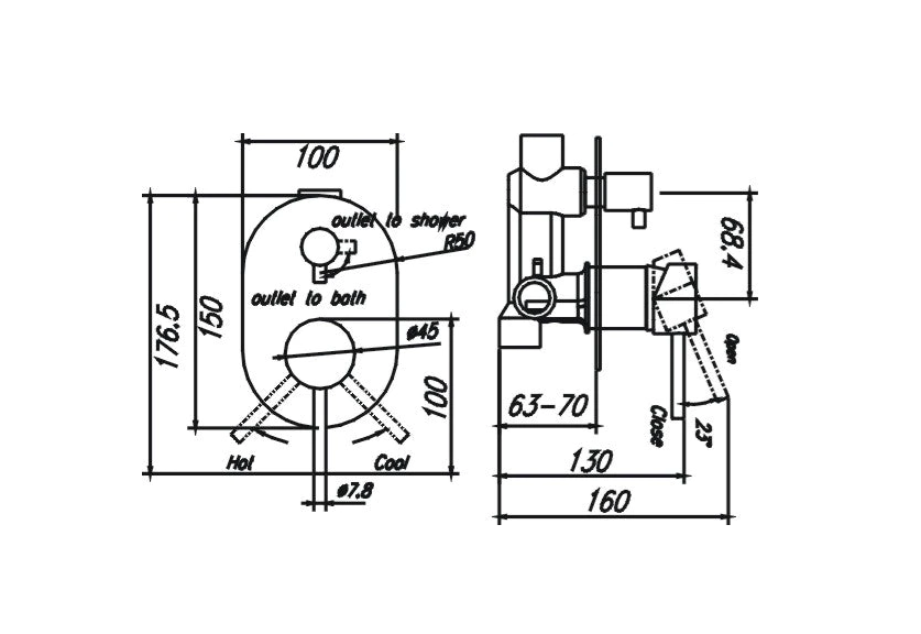 HC Ideal Black Round Wall Mixer With Diverter