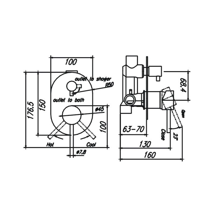 HC Ideal Brushed Gold Round Wall Mixer With Diverter