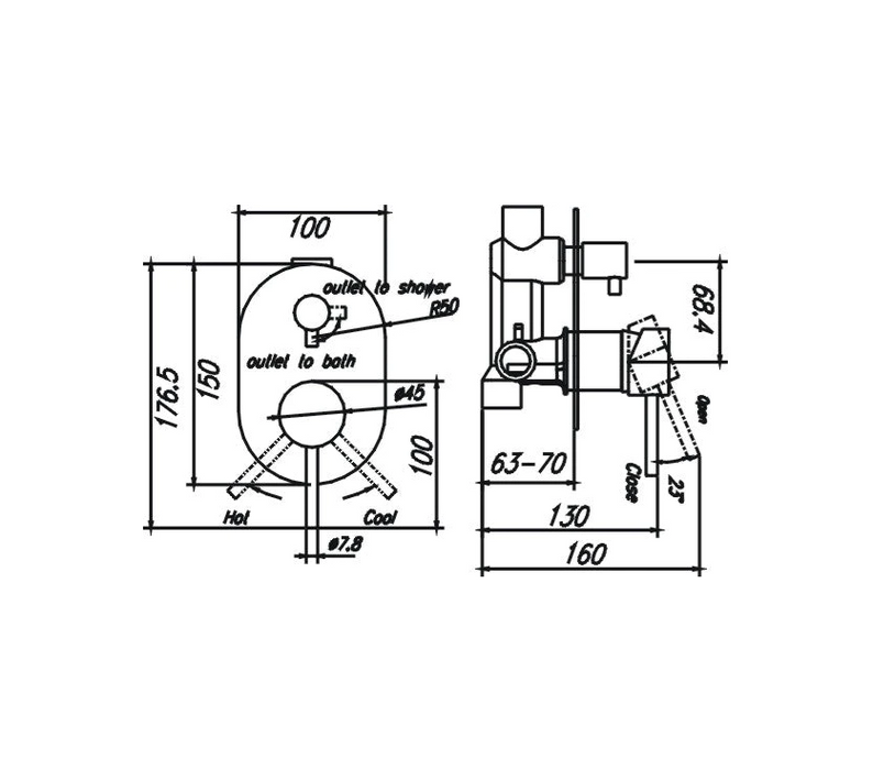 HC Ideal Brushed Gun Metal Round Wall Mixer With Diverter