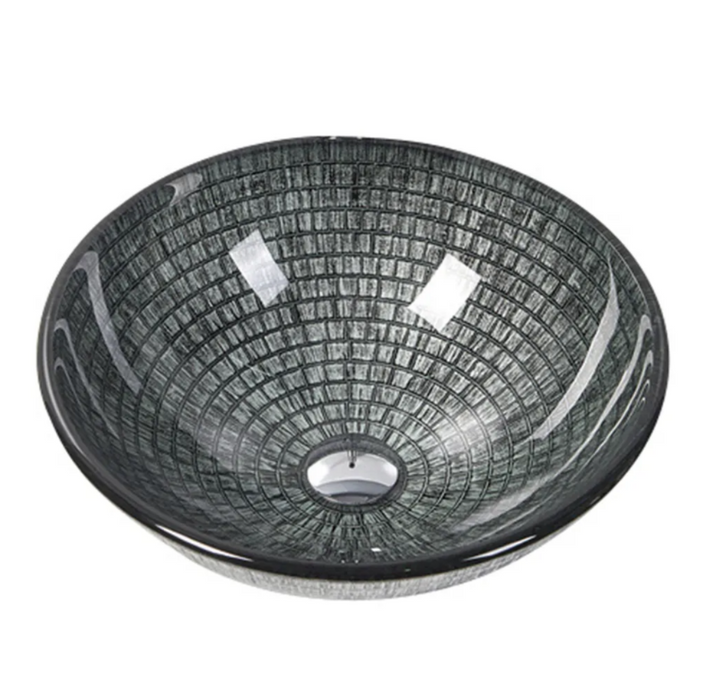 420*420*145mm Black Tempered Glass Round Above Counter Top Art Basin