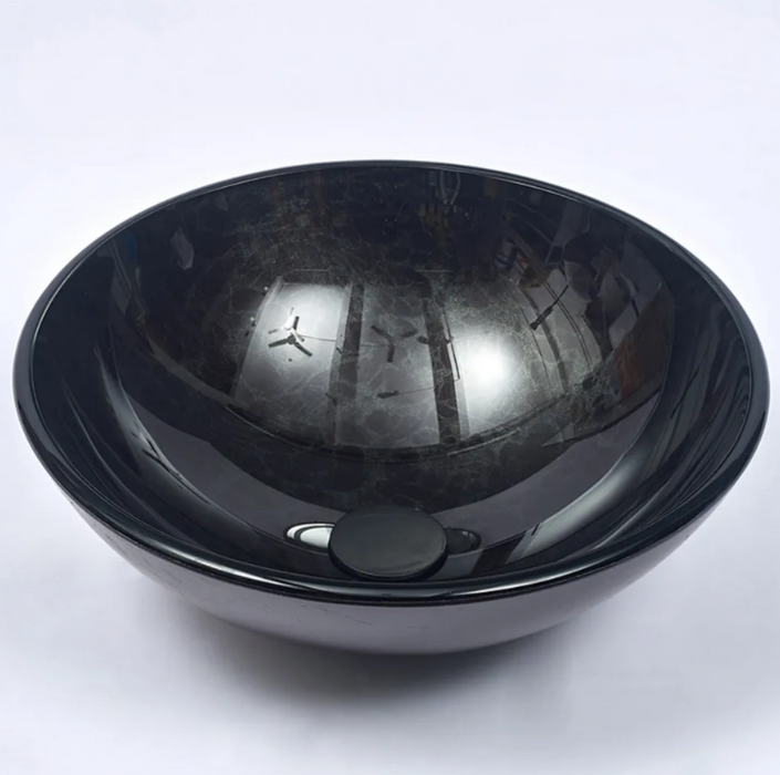 420*420*145mm Black Glass Tempered Round Above Counter Art Basin