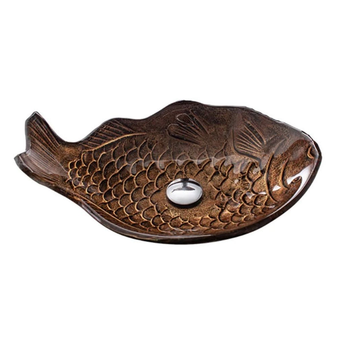 450*350*170mm Brown Tempered Glass Fish Specical Shape Above Counter Art Basin