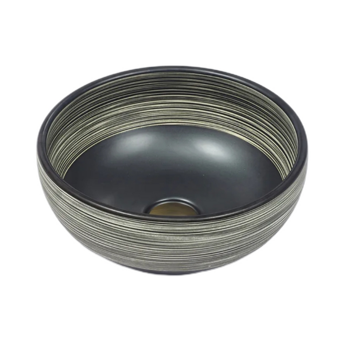360*360*140mm Stripe Pattern Porcelain Round Above Counter Art Basin
