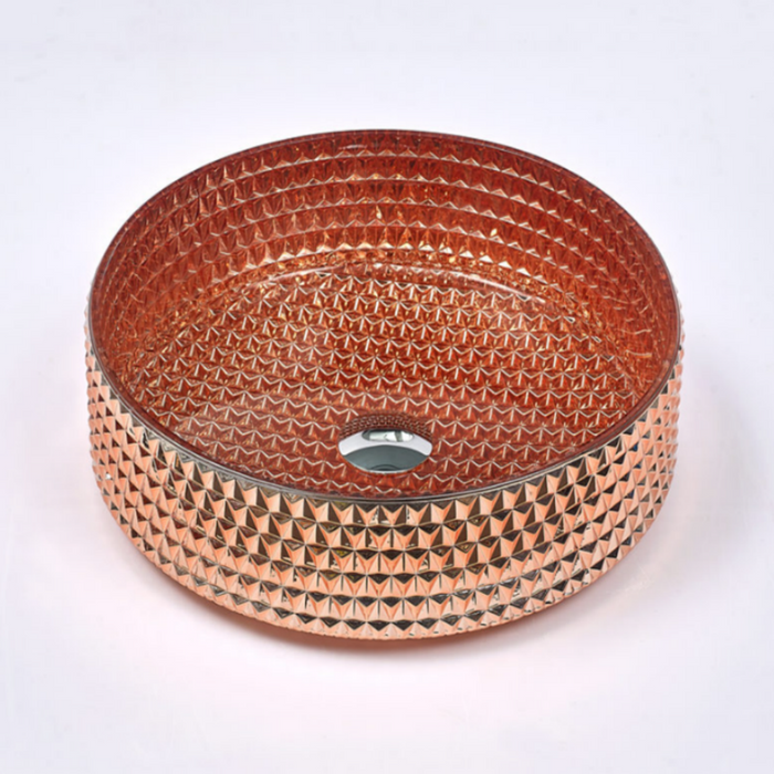 395*395*125mm Champagne Rose Tempered Glass Round Above Counter Art Basin