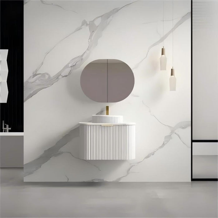 750-1500*455*450mm INF RIO Matt White High Moisture Resistant Plywood Cabinet Only Or White Calacutta Stone Top Wall Hung Vanities