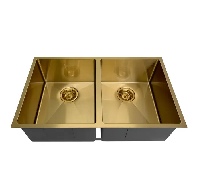 760*450*220mm INS ARTE Brushed Dark Gold Brushed Finish Stainless Steel Double bowl Top/Under/Flush Mount Sink