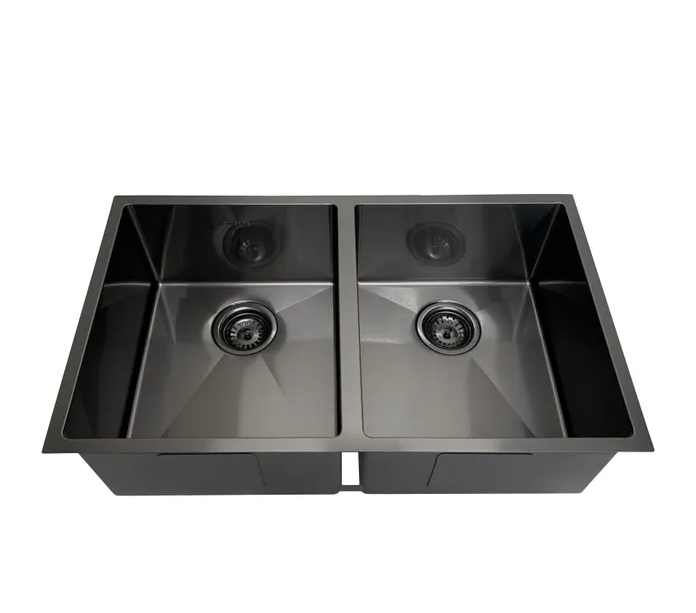 760*450*220mm INS ARTE Gun Metal Brushed Finish Stainless Steel Double bowl Top/Under/Flush Mount Sink
