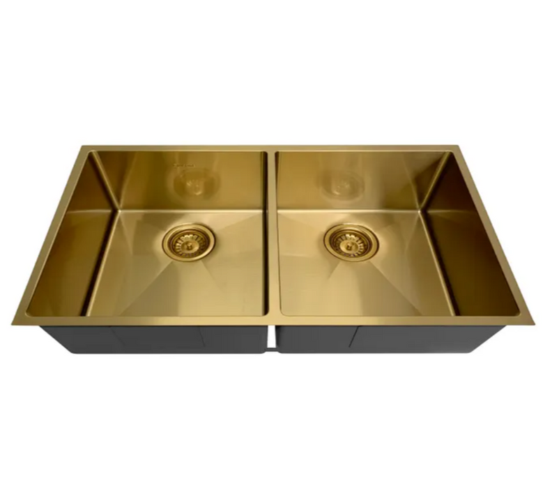 880*450*220mm INS ARTE Brushed Dark Gold Brushed Finish Stainless Steel Double bowl Top/Under/Flush Mount Sink