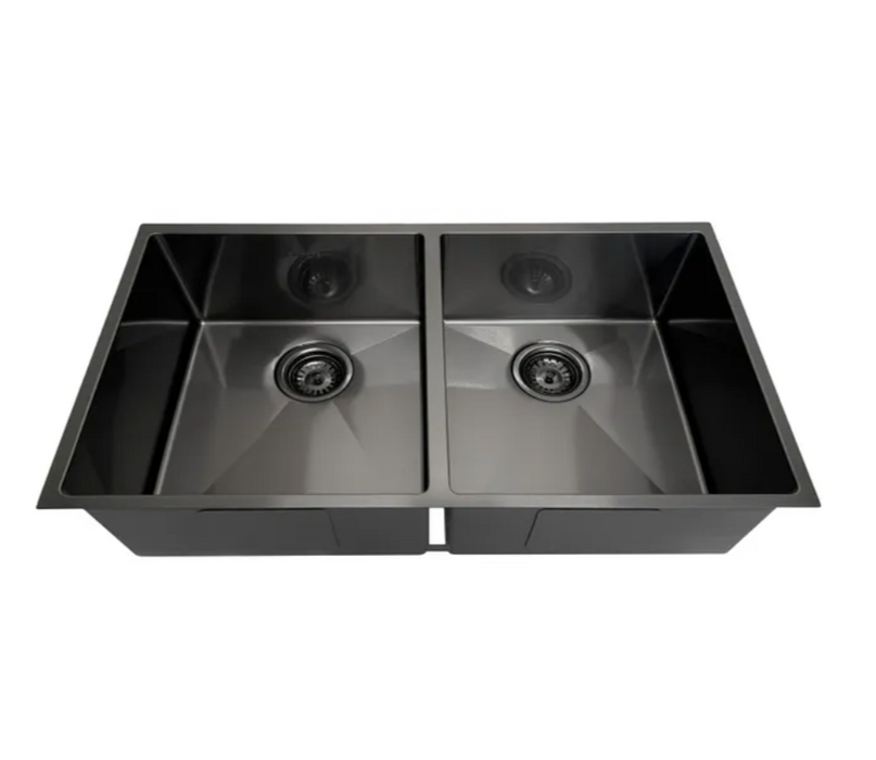 880*450*220mm INS ARTE Gun Metal Brushed Finish Stainless Steel Double bowl Top/Under/Flush Mount Sink