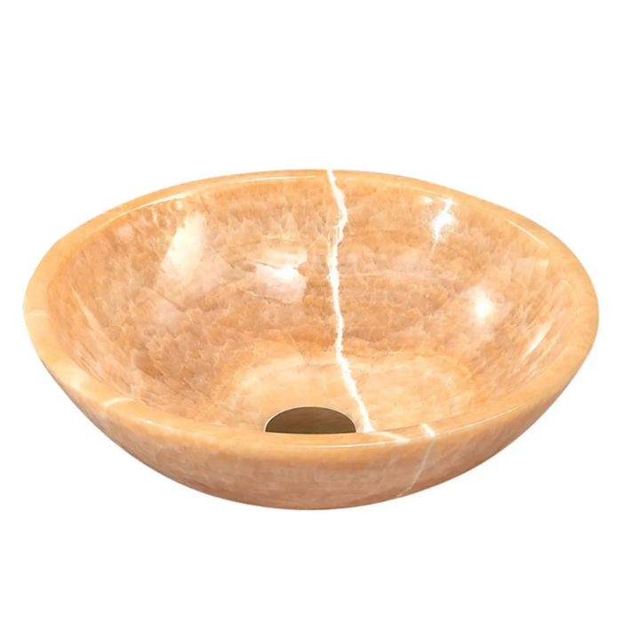 420*420*140mm Yellow Onyx Stone Round Above Counter Art Basin