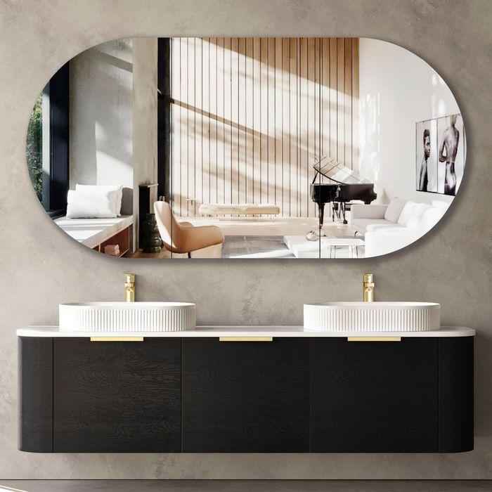 1800*460*450mm OTTI Bondi Black Oak Cabinet Only and Stone Top Bathroom Wall Hung Vanity
