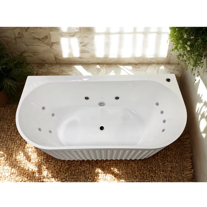 1500-1700*800*580mm Broadway Salamanca Gloss White/Matt White 10 Jets Fluted Back To Wall Freestanding Spa Bath