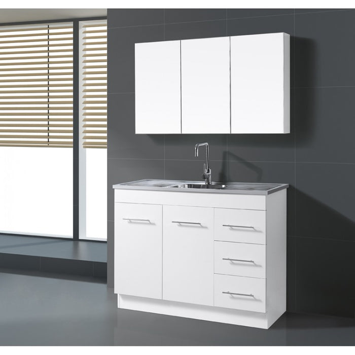 1180*485*900mm PVC Cabinet Kitchenette With Double Drainer 304 Stainless Steel Sink