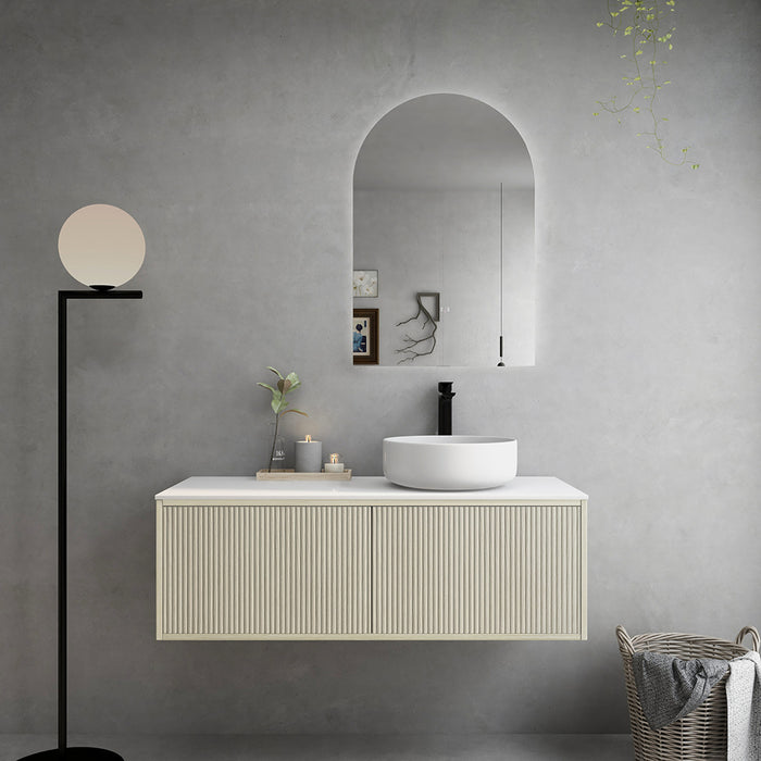 600-1500*500*380mm Bellevue Costal Oak Woodgrain Thermolaminated V Groove Fluted Bathroom Cabinet Wall Hung Vanity