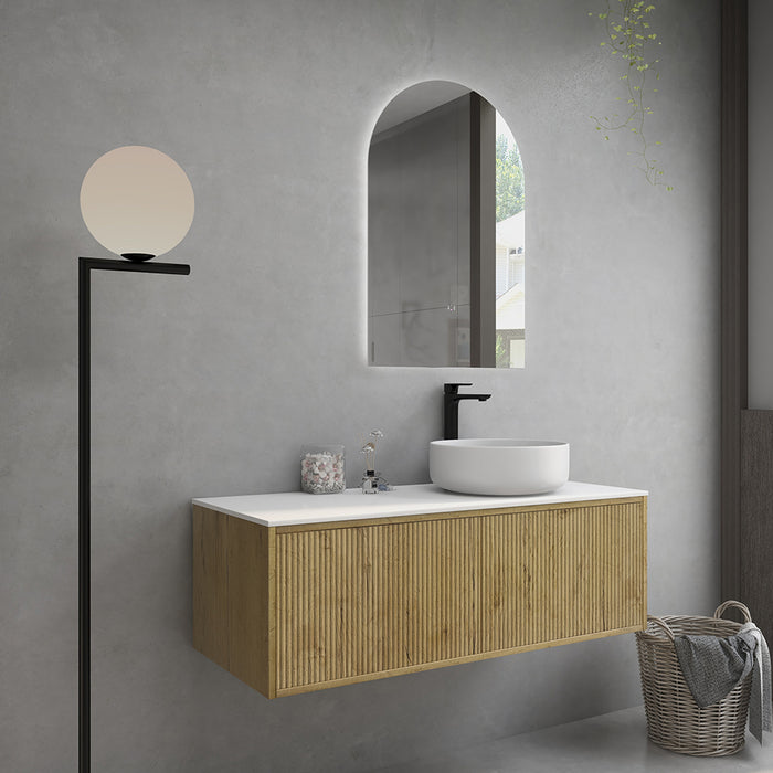 600-1500*500*380mm Bellevue Prime Oak Woodgrain Thermolaminated V Groove Fluted Bathroom Cabinet Wall Hung Vanity