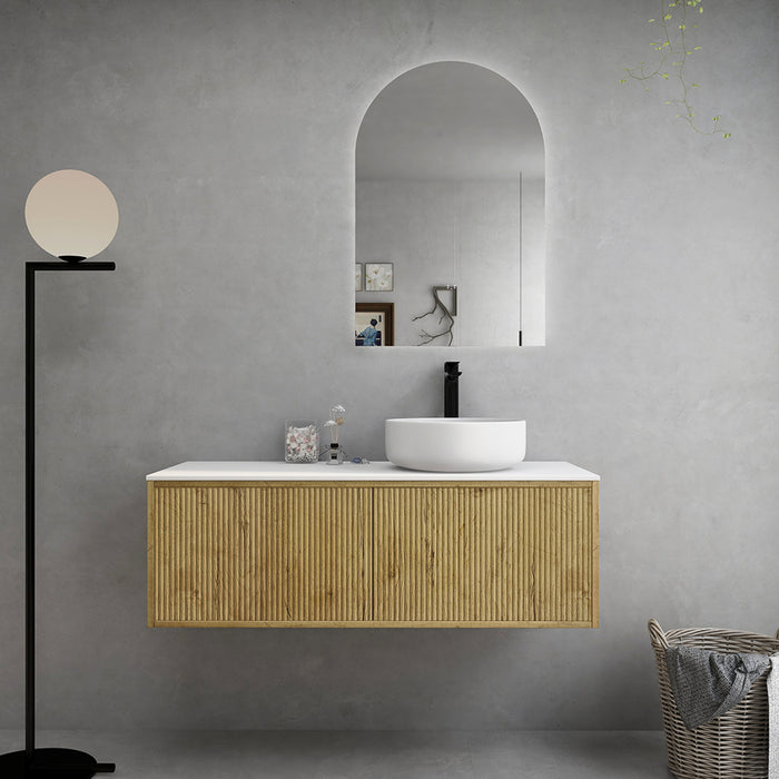 600-1500*500*380mm Bellevue Prime Oak Woodgrain Thermolaminated V Groove Fluted Bathroom Cabinet Wall Hung Vanity