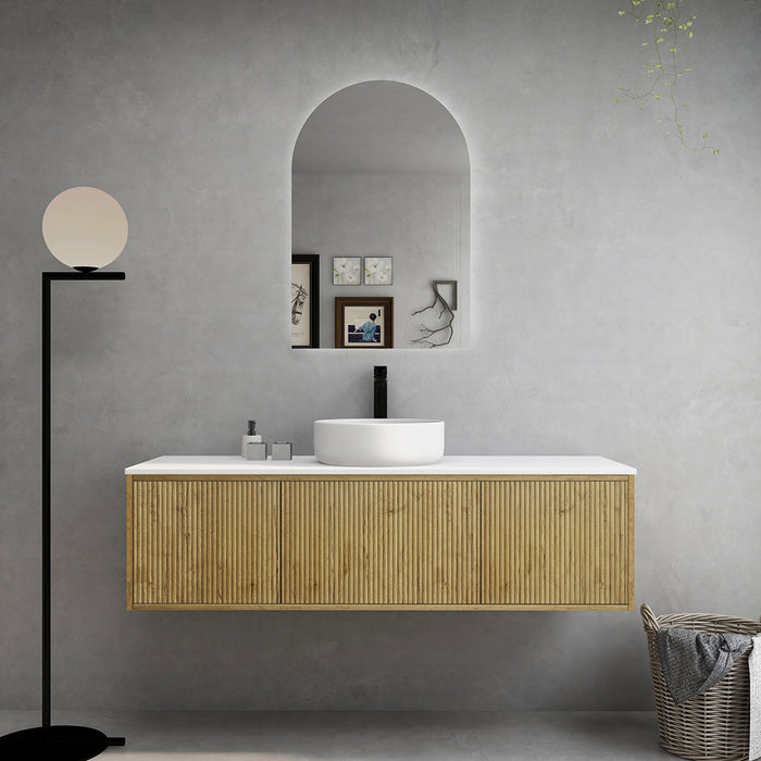 600-1500*500*380mm Bellevue Prime Oak Woodgrain Thermolaminated V Groove Fluted Bathroom Cabinet Wall Hung Vanity