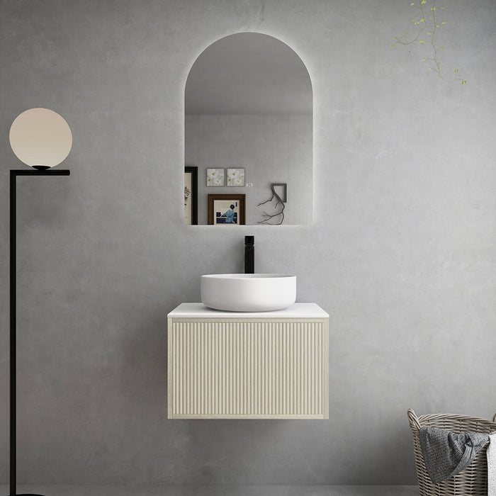 600-1500*500*380mm Bellevue Costal Oak Woodgrain Thermolaminated V Groove Fluted Bathroom Cabinet Wall Hung Vanity