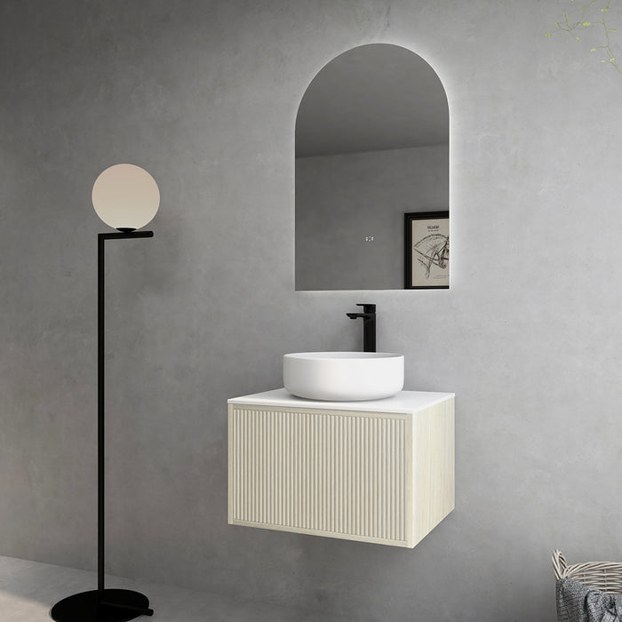 600-1500*500*380mm Bellevue Costal Oak Woodgrain Thermolaminated V Groove Fluted Bathroom Cabinet Wall Hung Vanity