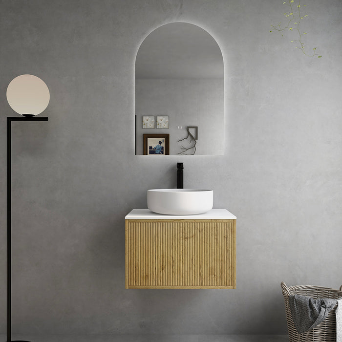 600-1500*500*380mm Bellevue Prime Oak Woodgrain Thermolaminated V Groove Fluted Bathroom Cabinet Wall Hung Vanity