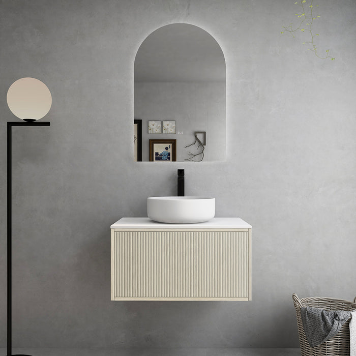 600-1500*500*380mm Bellevue Costal Oak Woodgrain Thermolaminated V Groove Fluted Bathroom Cabinet Wall Hung Vanity