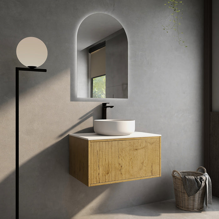 600-1500*500*380mm Bellevue Prime Oak Woodgrain Thermolaminated V Groove Fluted Bathroom Cabinet Wall Hung Vanity
