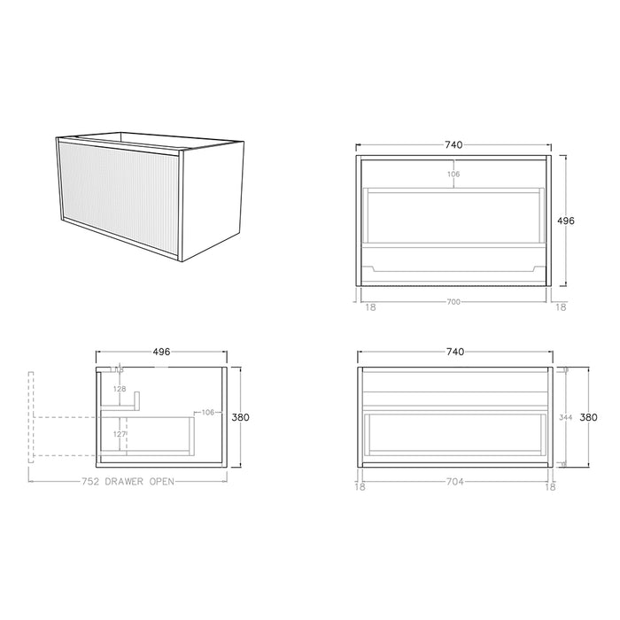 600-1500*500*380mm Bellevue Prime Oak Woodgrain Thermolaminated V Groove Fluted Bathroom Cabinet Wall Hung Vanity