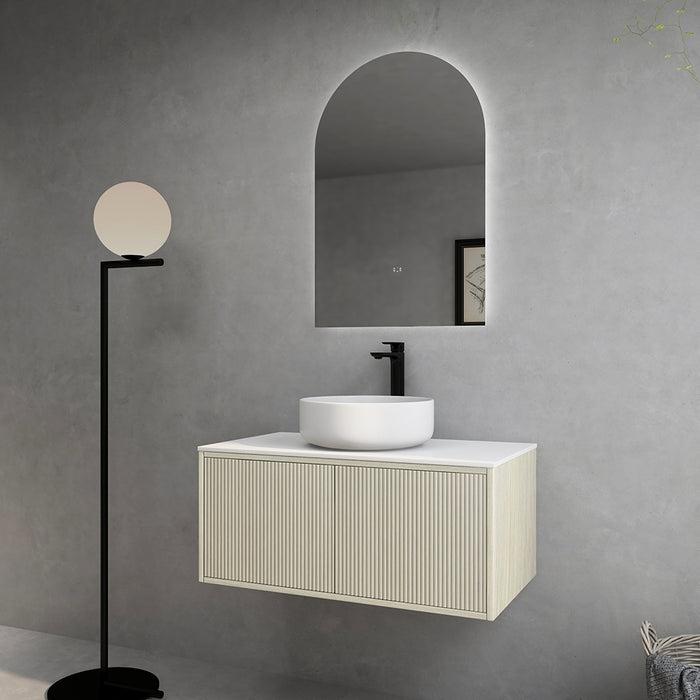 600-1500*500*380mm Bellevue Costal Oak Woodgrain Thermolaminated V Groove Fluted Bathroom Cabinet Wall Hung Vanity