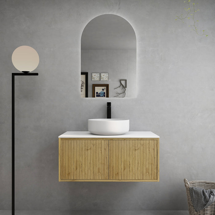 600-1500*500*380mm Bellevue Prime Oak Woodgrain Thermolaminated V Groove Fluted Bathroom Cabinet Wall Hung Vanity