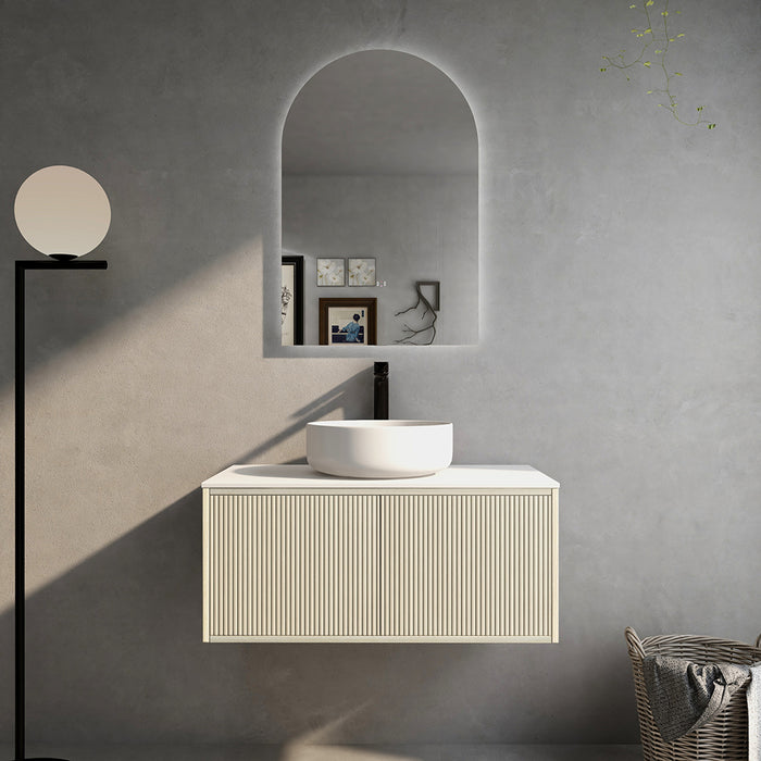 600-1500*500*380mm Bellevue Costal Oak Woodgrain Thermolaminated V Groove Fluted Bathroom Cabinet Wall Hung Vanity