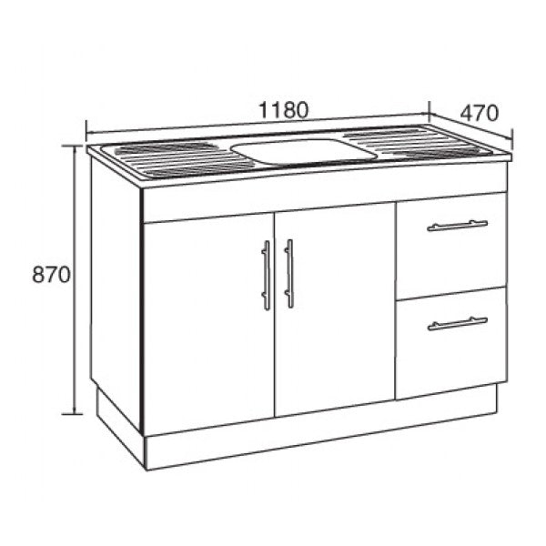 1180*470*870mm Kitchenette Soft Close Drawer Kitchen Polyurethane Cabinet with 304 Stainless Steel Sink