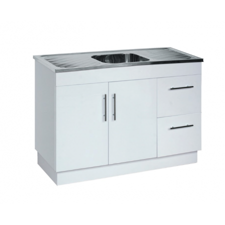 1180*470*870mm Kitchenette Soft Close Drawer Kitchen Polyurethane Cabinet with 304 Stainless Steel Sink