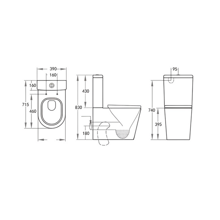 710*390*830mm Poseidon Avery Box Rim Gloss White Back To Wall Toilet