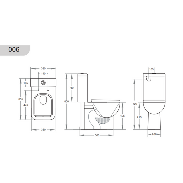 655*385*805mm Poseidon Cubo Gloss White Box Rim Closed Couple Toilet
