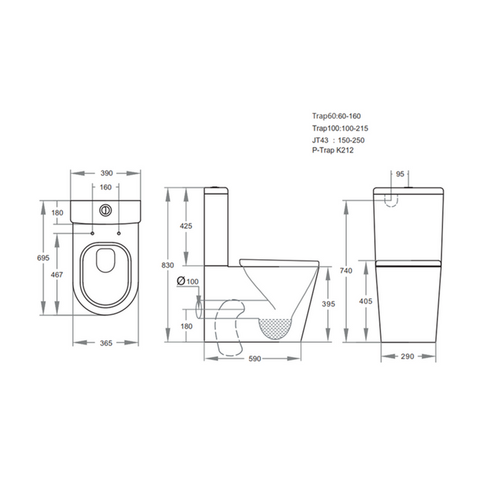 695*390*830mm Poseidon Kasey Gloss White Box Rim Back To Wall Toilet